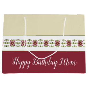 Burgundy Floral Pattern Large Gift Bag