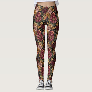 Burgundy  Floral Pattern  Leggings