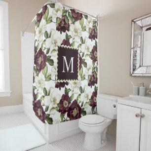 Burgundy Floral Pattern Monogram