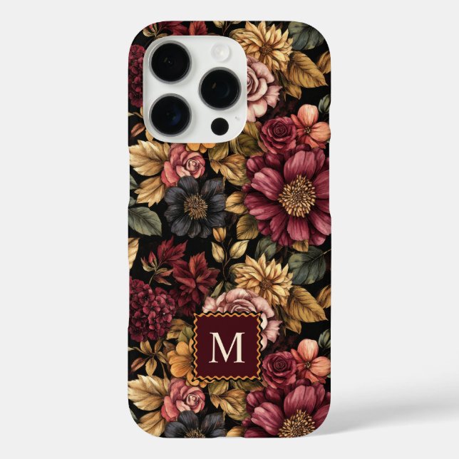 Burgundy  Floral Pattern Monogram Case-Mate iPhone Case (Back)