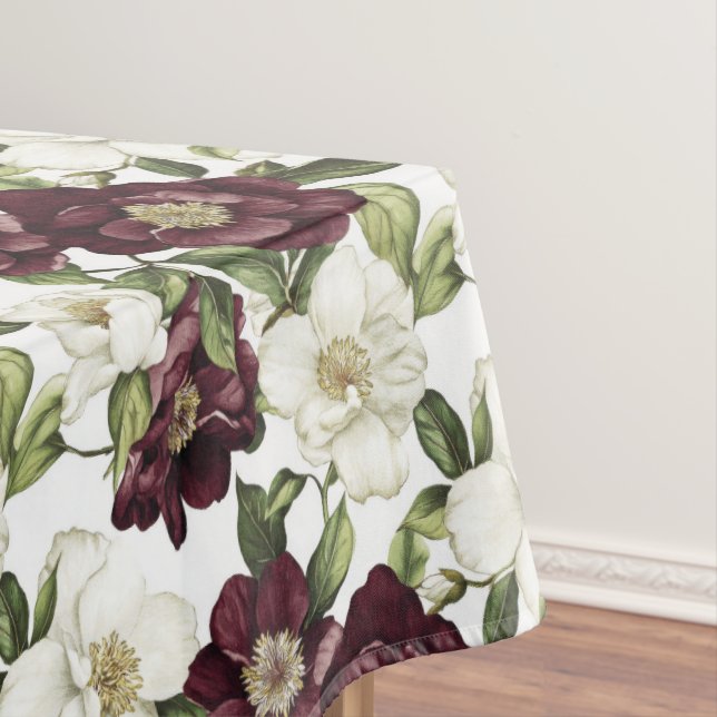 Burgundy  Floral Pattern  Tablecloth (In Situ)