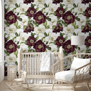 Burgundy  Floral Pattern  Wallpaper