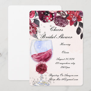 burgundy floral pearls bridal shower invitation