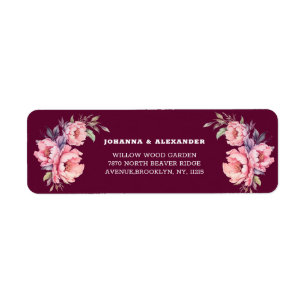 Burgundy Floral Peony Mariage Adresse de retour