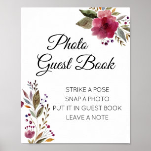 Burgundy Floral Photo Guest Book Wedding Sign