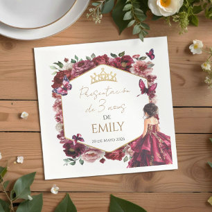 Burgundy Floral Presentación de 3 años Napkin