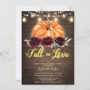 Burgundy Floral Pumpkin Fall in Love Bridal Shower Invitation