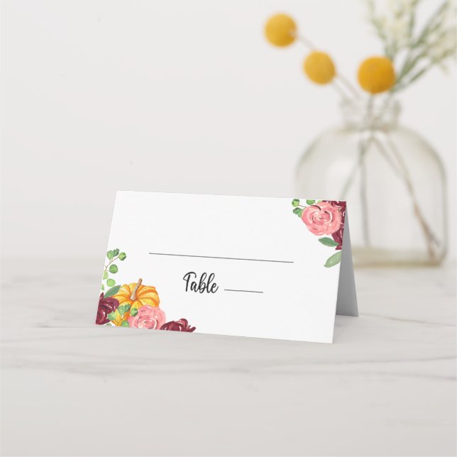 Burgundy floral pumpkin place card (Front)