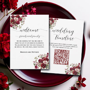 Burgundy Floral QR Code Bag Letter & Timeline Card