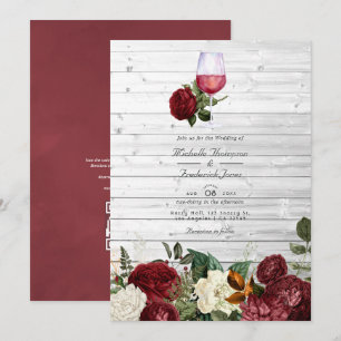Burgundy Floral QR Code RSVP Wine Tasting Wedding Invitation