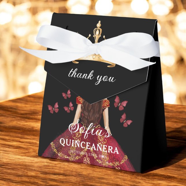 Burgundy Floral Quinceañera Butterflies Favor Box (Creator Uploaded)