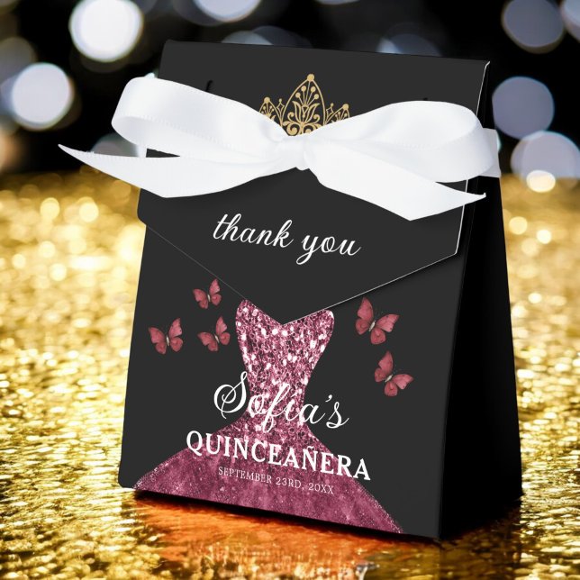 Burgundy Floral Quinceañera Butterflies Favor Box (Creator Uploaded)