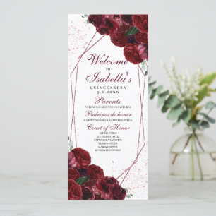 Burgundy Floral Quinceanera Program
