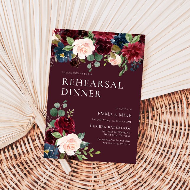 Burgundy Floral Rehearsal Dinner Invitation (Creator Uploaded)