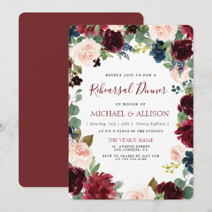 burgundy floral rehearsal dinner invitation