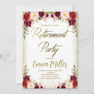 Burgundy Floral Retirement Party Invitation