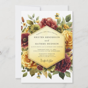 Burgundy Floral Romance Wedding Invitation