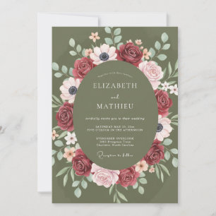 Burgundy Floral Romantic Bloom Wedding Invitation