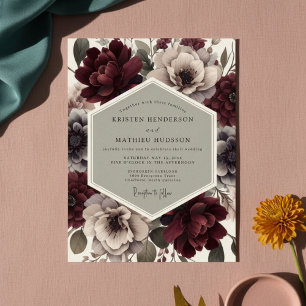 Burgundy Floral Romantic Opulence Wedding Invitation