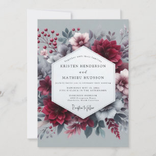 Burgundy Floral Romantic Wedding Invitation