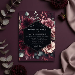Burgundy Floral Romantic Wedding Invitation