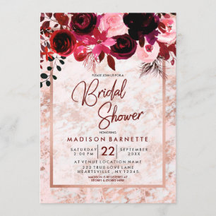 Burgundy Floral Rose Gold Bridal Shower Invitation