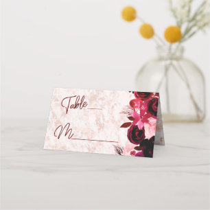 Burgundy Floral & Rose Gold Seating Table Number Place Card