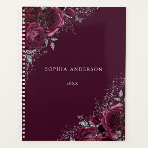 Burgundy Floral Roses Beautiful Personal Planner
