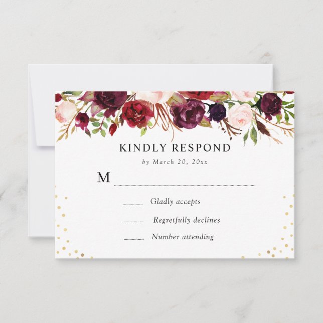 burgundy floral RSVP card (Front)