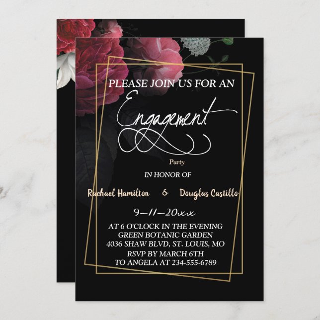 Burgundy  Floral Rustic  engagement card (Front/Back)