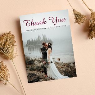 Burgundy Floral Rustic Gold Blush Rose Thank You