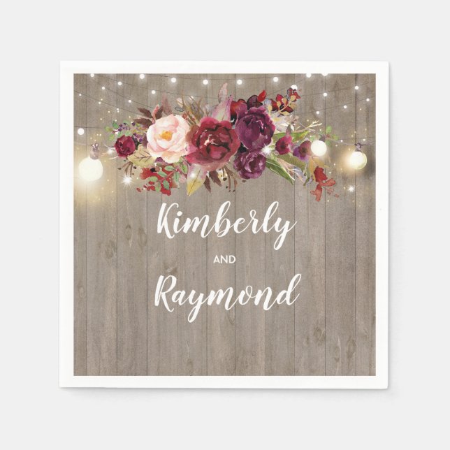 Burgundy Floral Rustic Napkin (Front)
