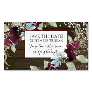 Burgundy Floral Rustic Navy Blush Save the Date Magnetic Business Card