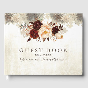 Burgundy Floral Rustic Wedding Guest Book