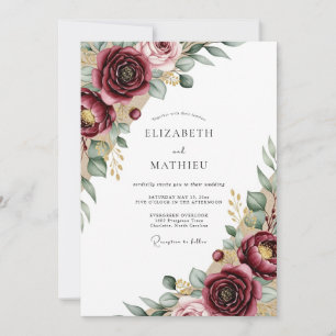 Burgundy Floral Rustic Wedding Invitation