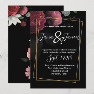 Burgundy  Floral Rustic wedding Invitation
