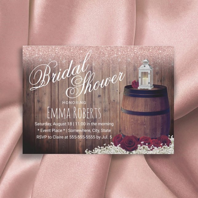Burgundy Floral Rustic Wine Barrel Bridal Shower Invitation (Creator Uploaded)