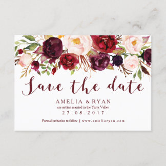 Burgundy Floral Save the Date Card