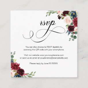 Burgundy Floral Script QR Code Wedding RSVP Card