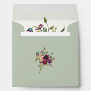 Burgundy Floral Simple Elegant Soft Green Square Envelope
