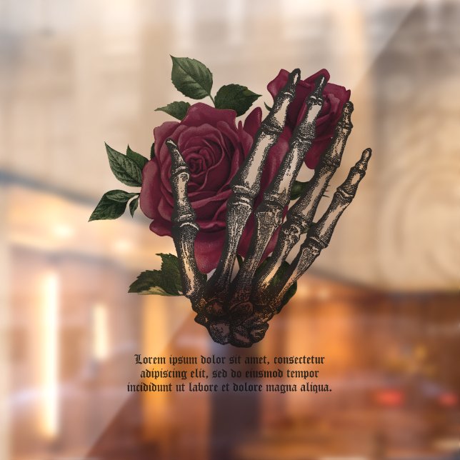 Burgundy Floral Skeleton Hand Gothic Window Cling (Sheet 2)