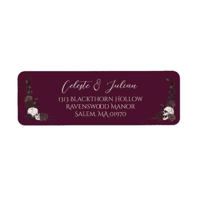 Burgundy Floral Skull Gothic Return Address (Front)
