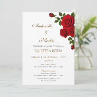 Burgundy Floral Spanish Wedding Invitation