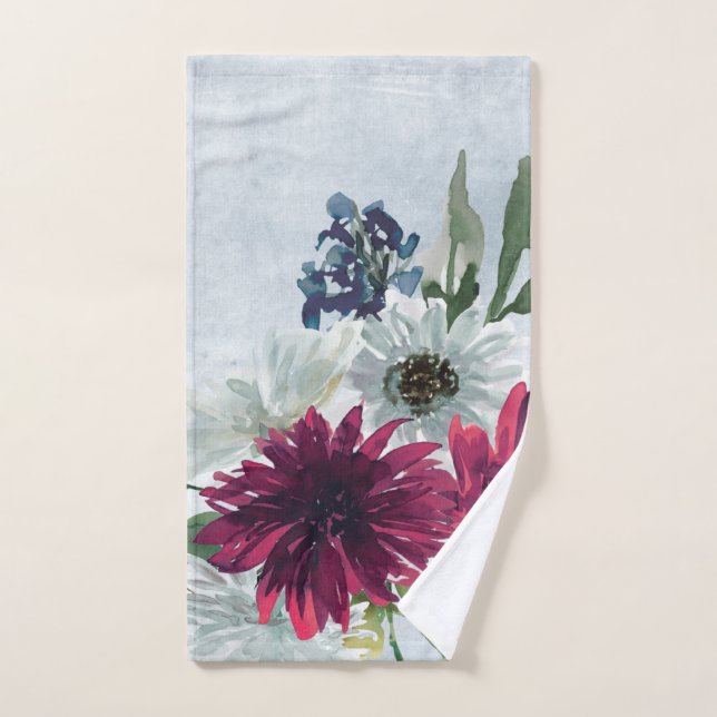 Burgundy Floral Splash on Grey Hand Towel (Hand Towel)