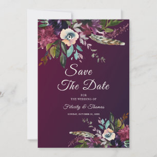 Burgundy Floral Splendour Save The Date Invitation