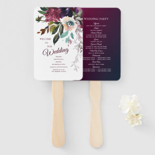 Burgundy Floral Splendour Wedding Program Hand Fan