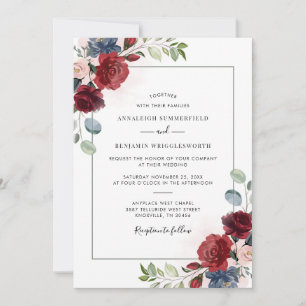 Burgundy Floral Spring Wedding Invitation