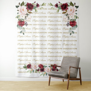 Burgundy Floral Step & Repeat Graduation Backdrop Tapestry