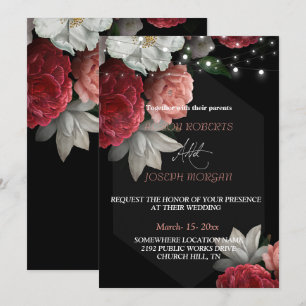  Burgundy floral string light   Wedding Invitation