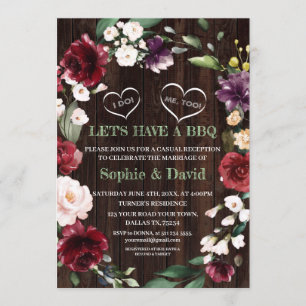 Burgundy Floral String Lights Barn I DO BBQ Invitation